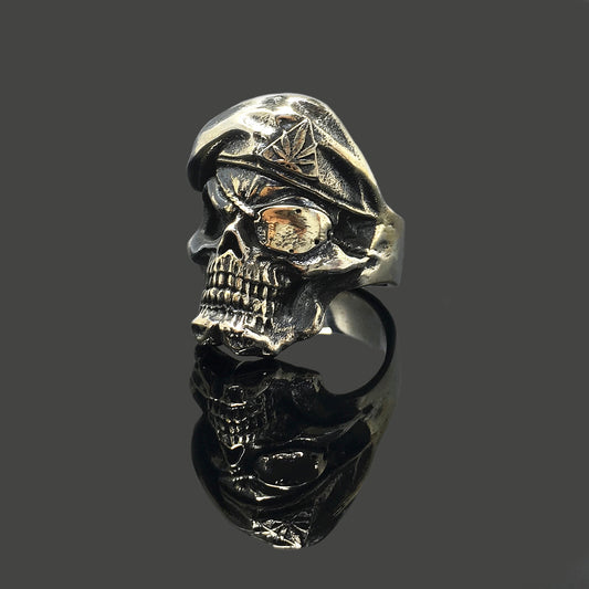 Navy Pirate Captain Retro Sterling Silver Skull Ring
