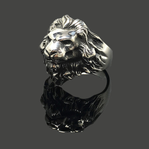 Retro 925 Sterling Silver Ring Men's Personality Carved Lion Jewelry