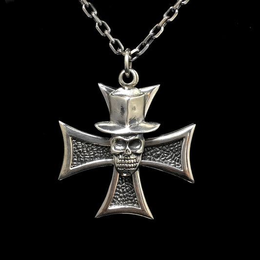Vintage Cross Skull 925 Sterling Silver Pendant