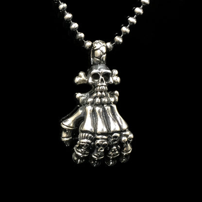 Retro 925 Sterling Silver Skull Hands Pendant