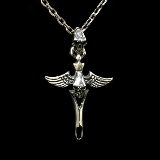 Retro Sterling Silver Cross Skull Pendant