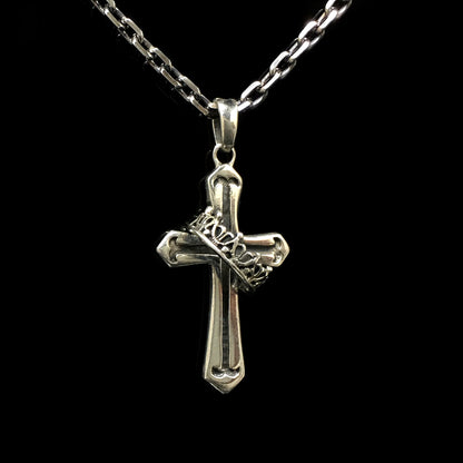 Antique Crown Pattern Cross 925 Silver Pendant