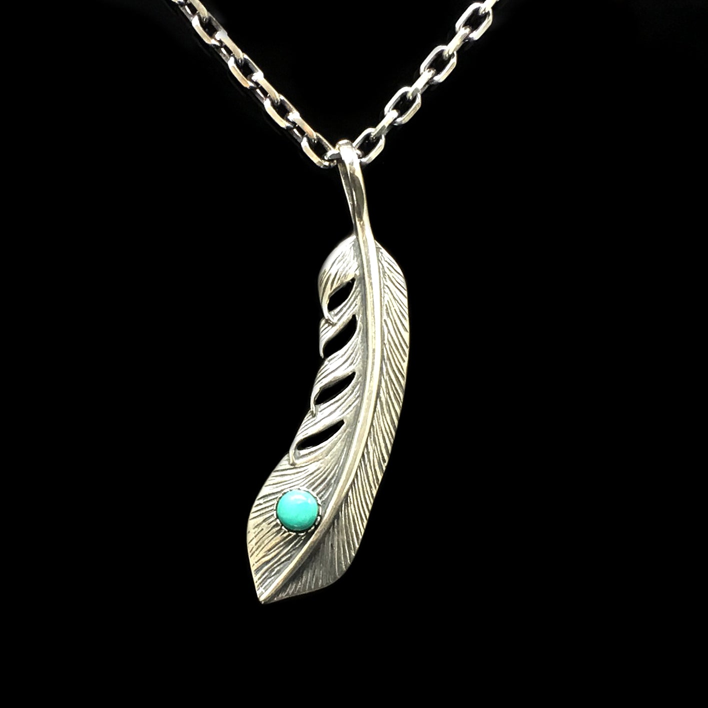 Feather Leaf Retro 925 Silver Goro Takahashi Pendant with Turquoise