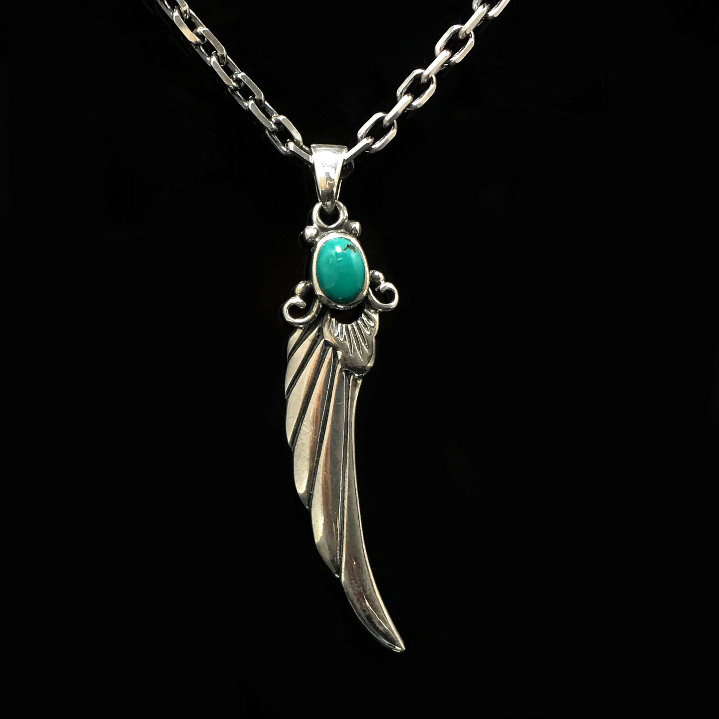 Long Feather Leaf Retro 925 Silver Pendant Takahashi Goro