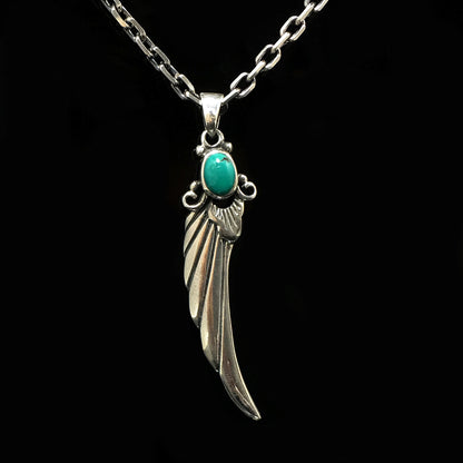 Long Feather Leaf Retro 925 Silver Pendant Takahashi Goro