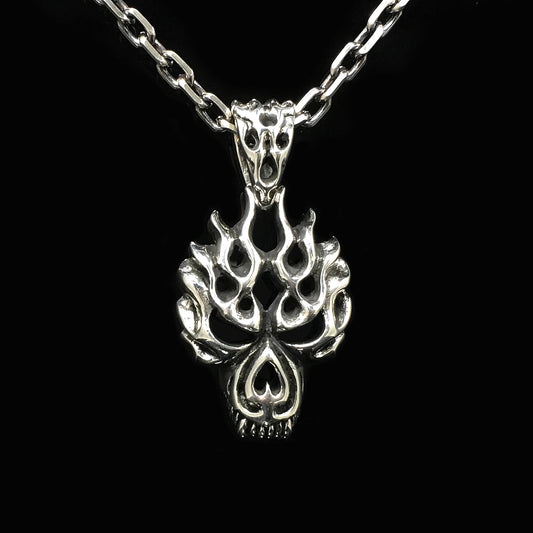 Retro Fire Skull 925 Sterling Silver Pendant