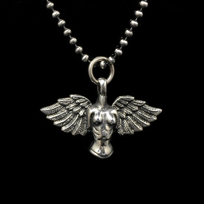 Retro Angel Wings 925 Silver Cross Pendant