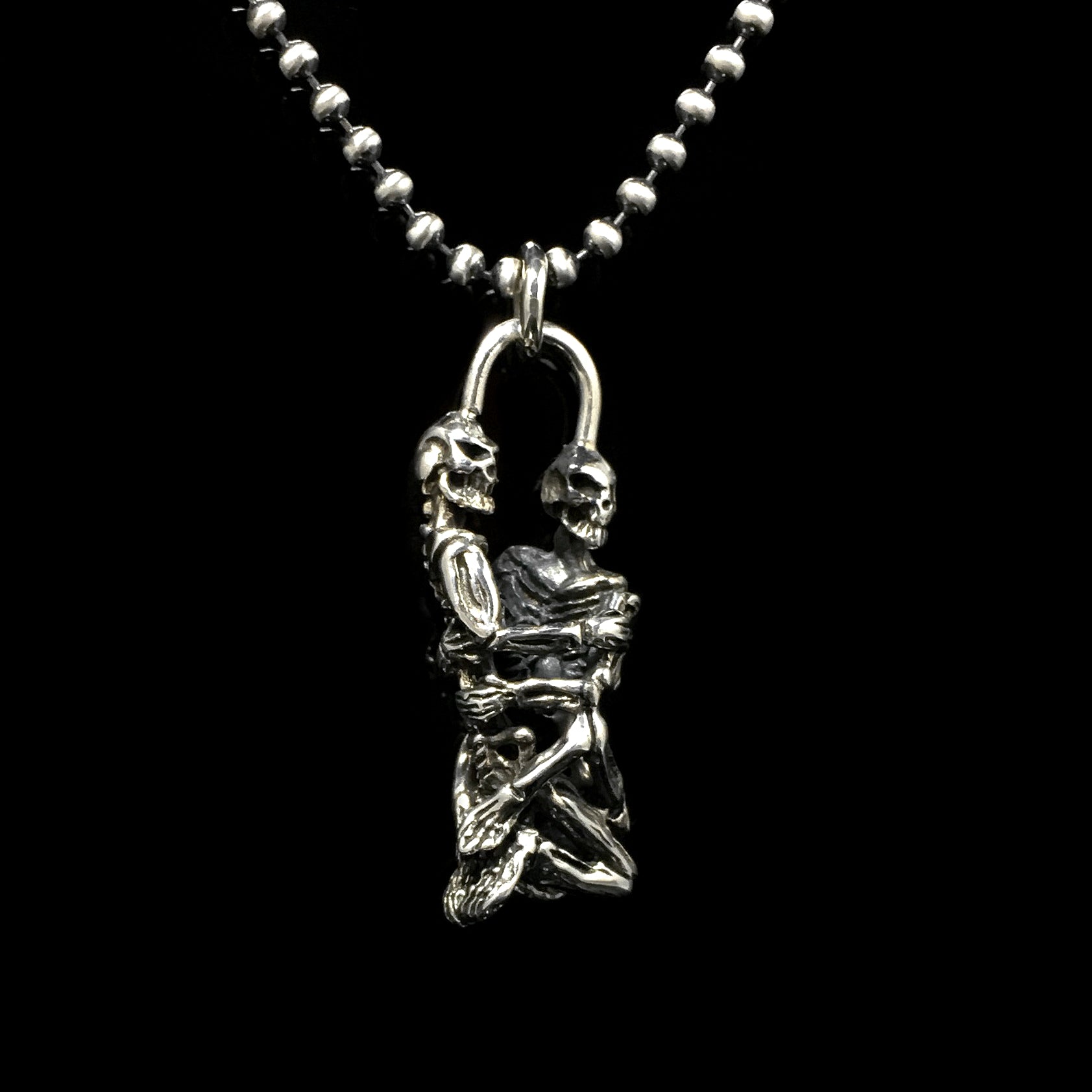 Retro Double Skulls 925 Sterling Silver Pendant