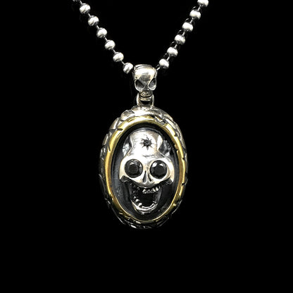 Retro Skull 925 Sterling Silver Oval Pendant