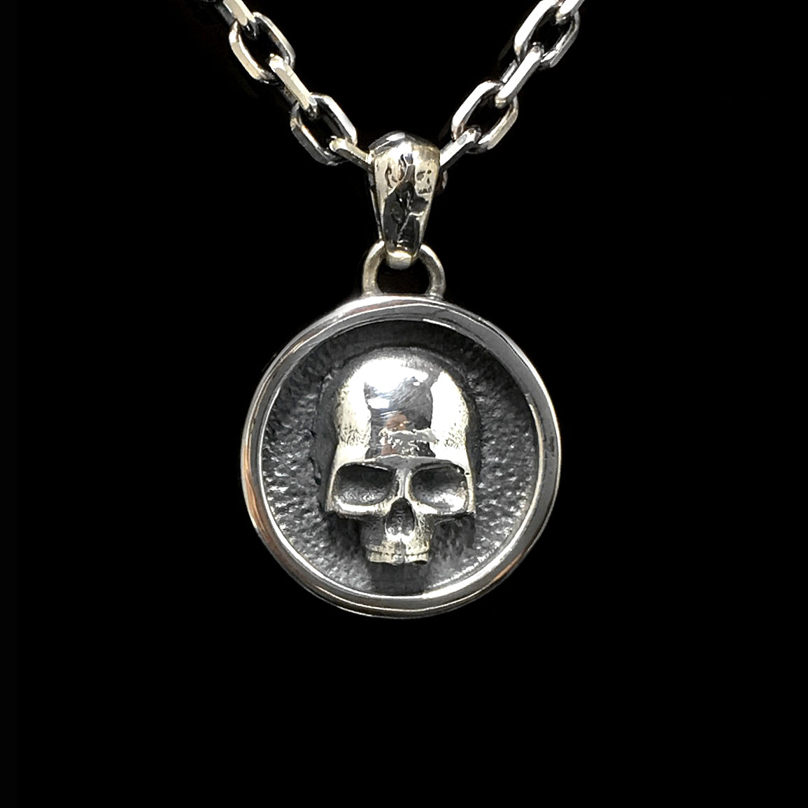 Retro Skull 925 Sterling Silver Coin Pendant
