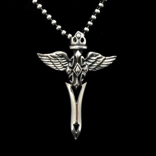 Retro Silver Cross Wings Pendant