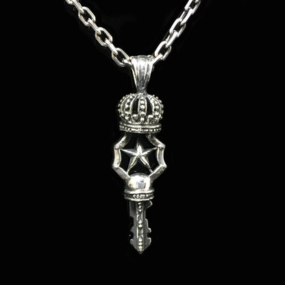 Retro Silver Crown Key Pendant