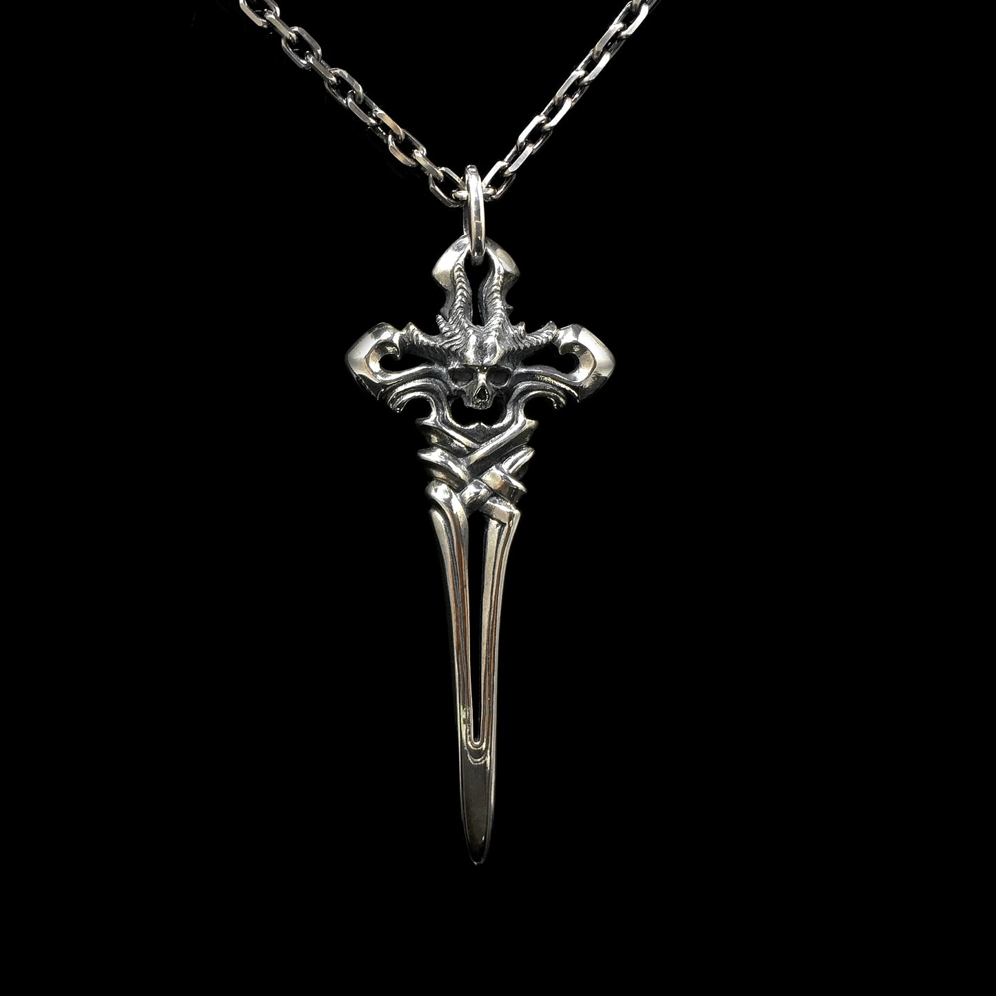 Vintage Skull Sword 925 Sterling Silver Pendant