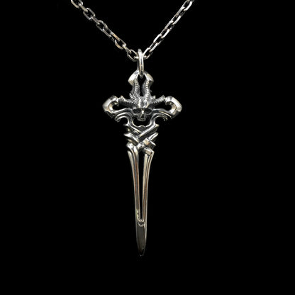 Vintage Skull Sword 925 Sterling Silver Pendant
