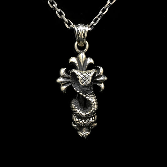 Snake Cross Pendant Retro 925 Sterling Silver