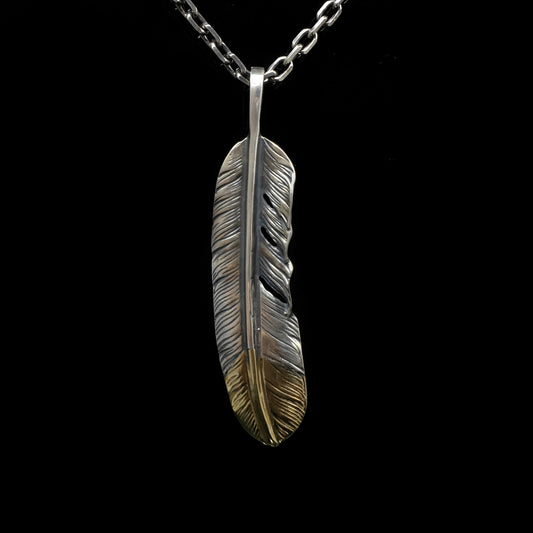 Left Feather Retro 925 Silver Goro Takahashi Pendant with Brass