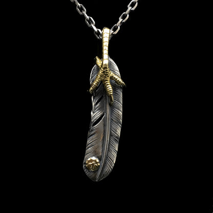 Right Brass Eagle Claw Feather Retro 925 Silver Pendant Japan Takahashi Goro 