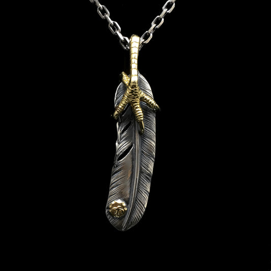 Right Brass Eagle Claw Feather Retro 925 Silver Pendant Japan Takahashi Goro 