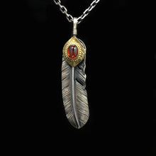 Load image into Gallery viewer, Left Feather Leaf Retro 925 Silver Goro Takahashi Pendant with Brass Red CZ
