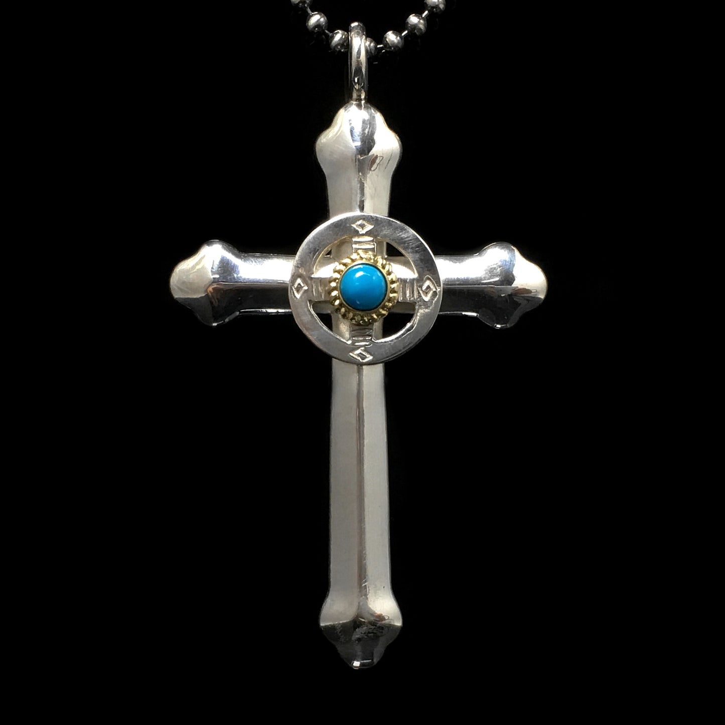 Takahashi Goro Round Turquoise Cross 925 Silver Pendant