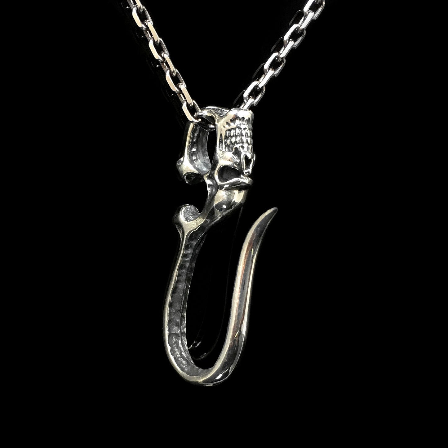 Skeleton Skull Vintage Hook 925 Sterling Silver Pendant