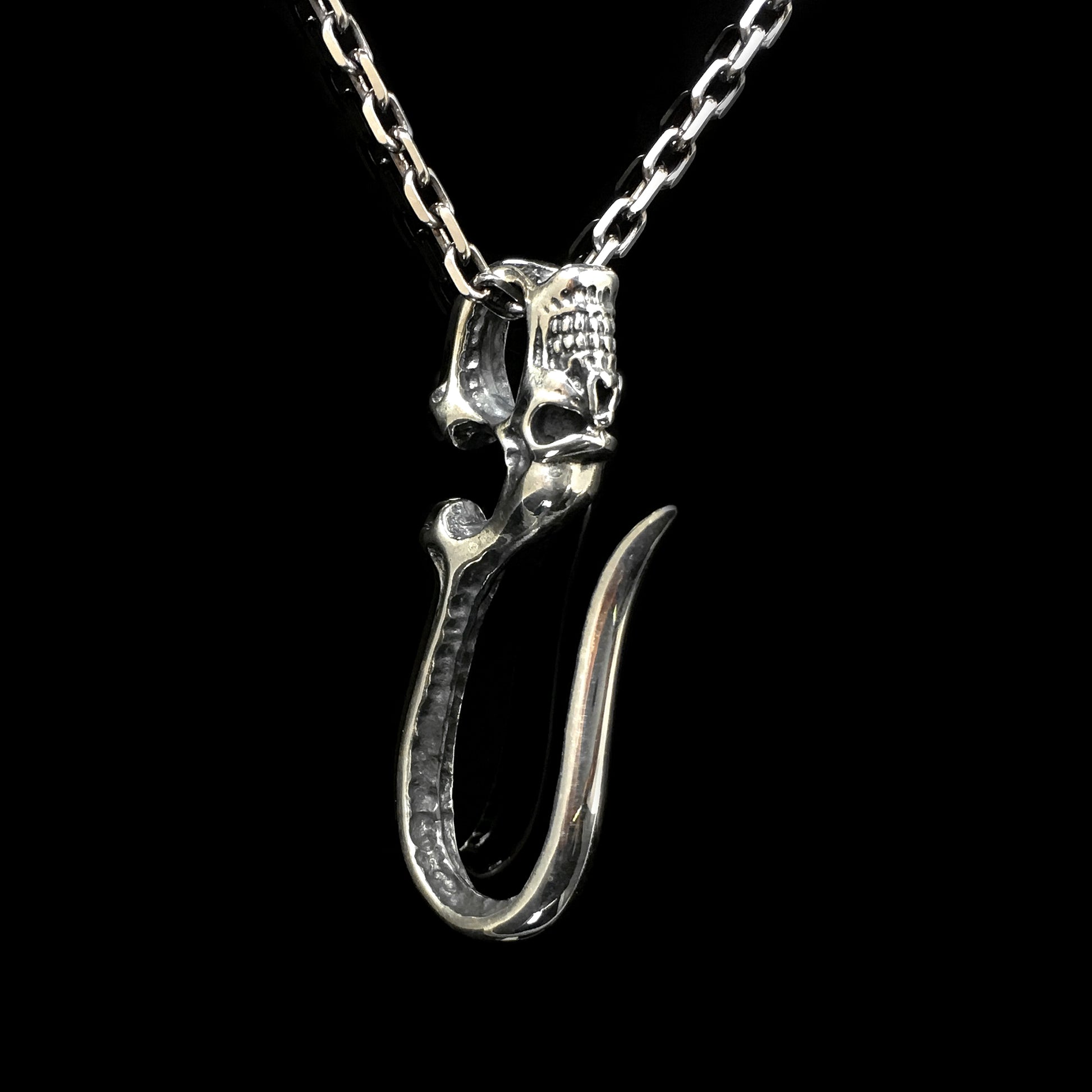 Skeleton Skull Vintage Hook 925 Sterling Silver Pendant