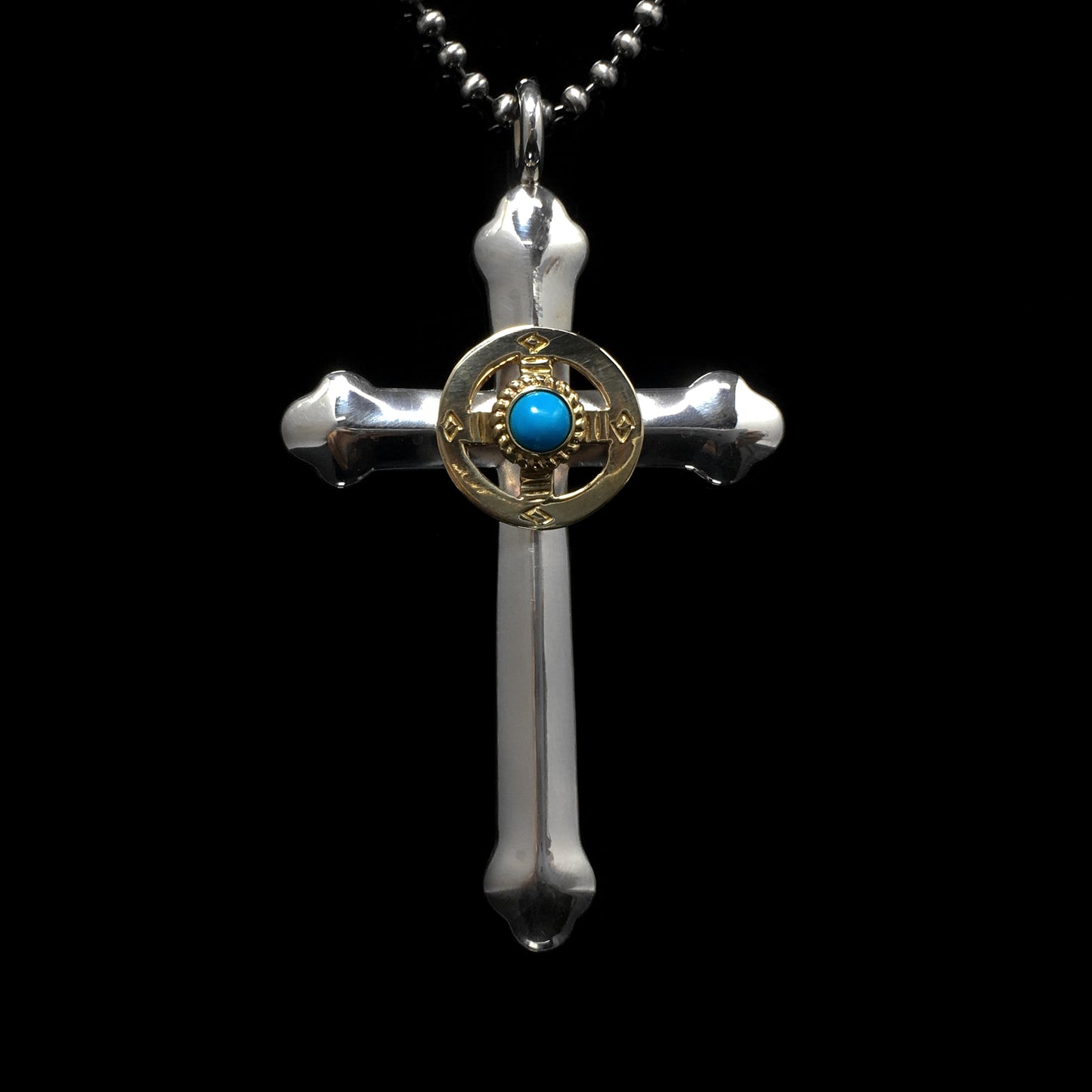 Takahashi Goro Round Turquoise Brass Cross 925 Silver Pendant