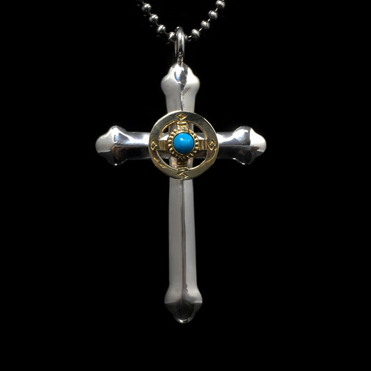 Takahashi Goro Round Turquoise Brass Cross 925 Silver Pendant