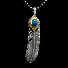 Load image into Gallery viewer, Left Feather Leaf Retro 925 Silver Goro Takahashi Pendant with Brass Turquoise
