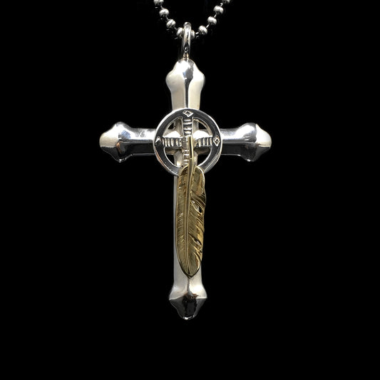 Takahashi Goro Feather Brass Cross 925 Silver Pendant
