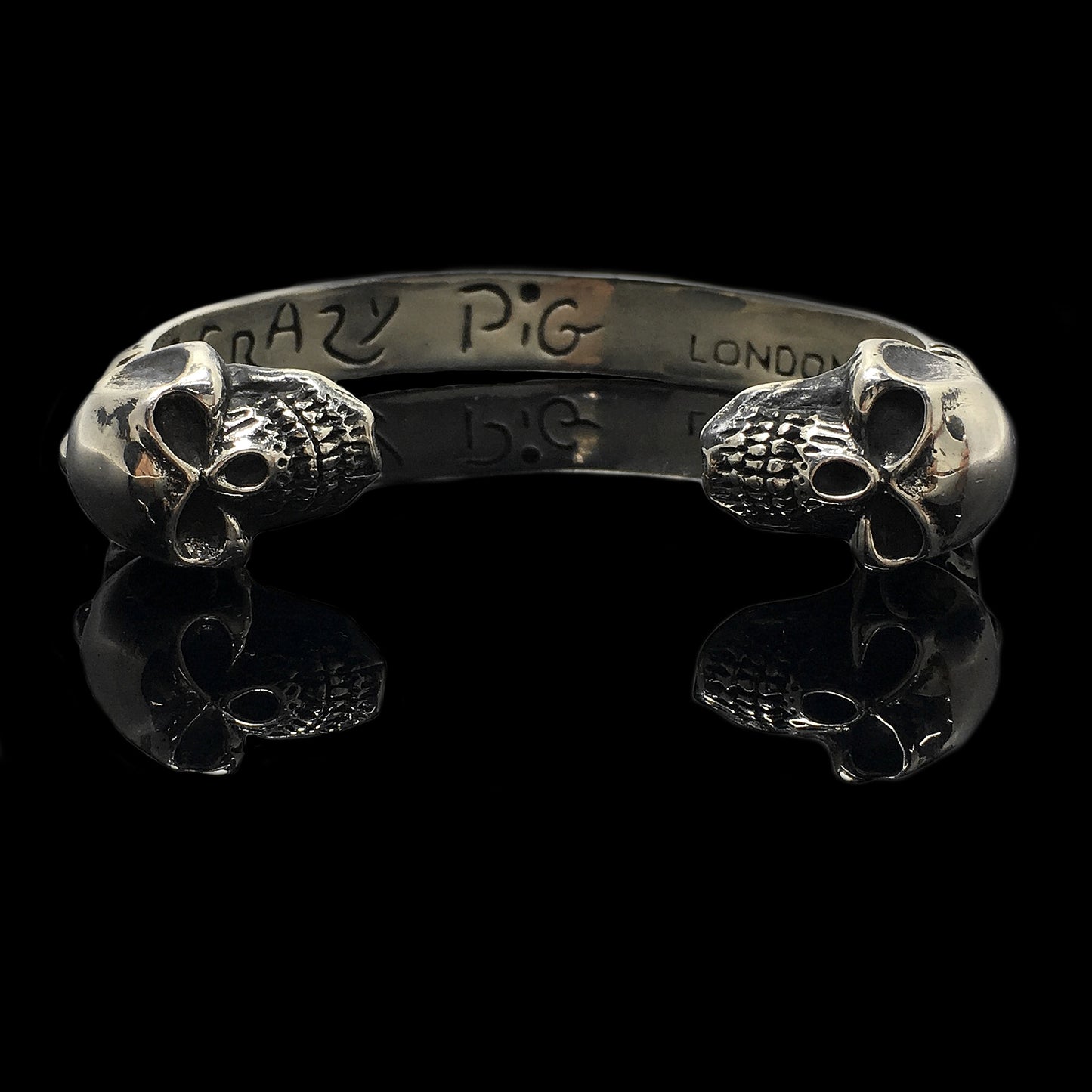 Retro Silver Domineering Double Skull Open Bangle