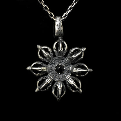 Retro Silver Stone Flower Pendant