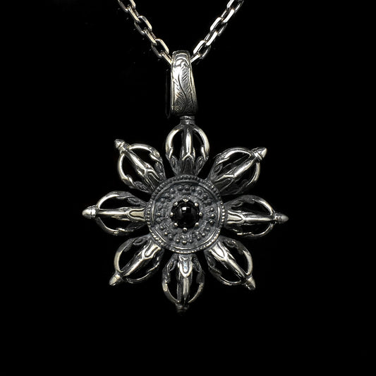 Retro Silver Stone Flower Pendant