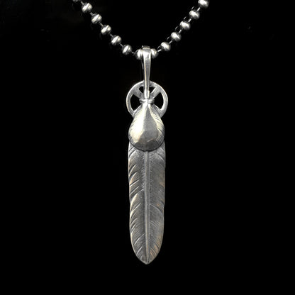 Small Feather Leaf Retro 925 Silver Pendant Takahashi Goro