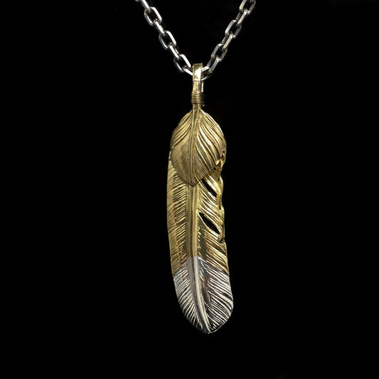 Left Feather Retro 925 Silver Goro Takahashi Pendant with Brass