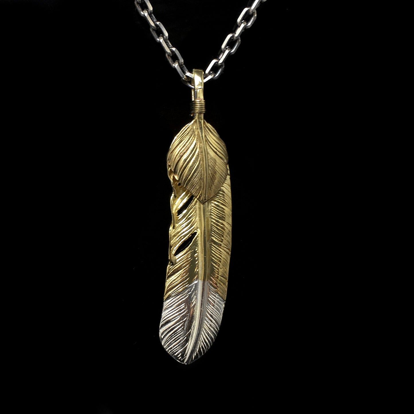 Right Feather Retro 925 Silver Goro Takahashi Pendant with Brass