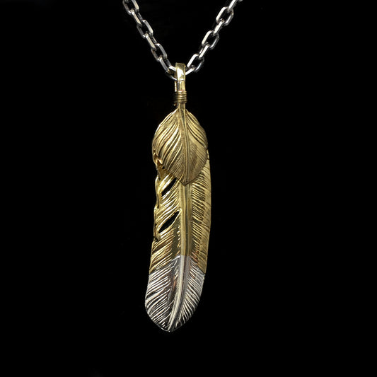 Right Feather Retro 925 Silver Goro Takahashi Pendant with Brass