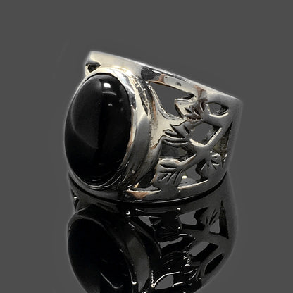 Classic Black Onyx 925 Sterling Silver Retro Ring