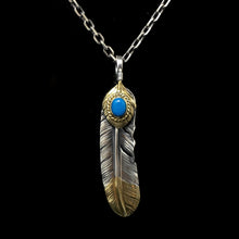 Load image into Gallery viewer, Left John Mayer Necklace Feather Leaf Retro 925 Silver Goro Takahashi Pendant with Brass Turquoise

