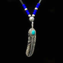 Load image into Gallery viewer, Takahashi Goro Turquoise Feather Necklace Set Retro 925 Silver

