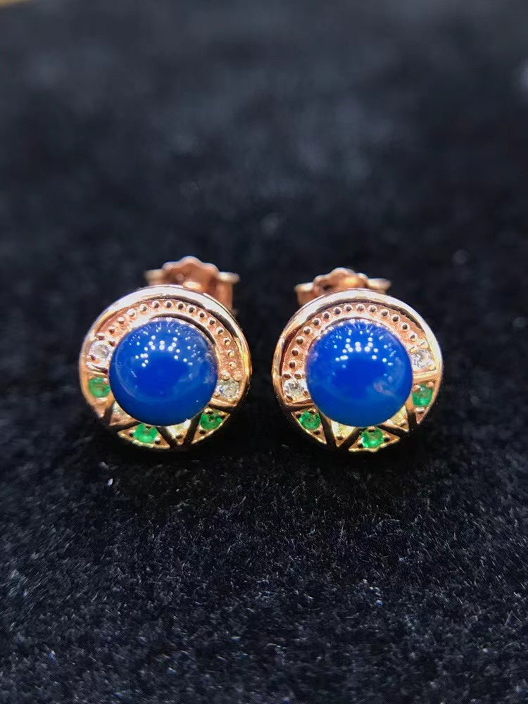 S925 Silver Dominican  Blue Amber Earrings ABDJ-E007