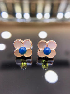 S925 Silver  Dominican Blue Amber Earrings ABDJ-E004