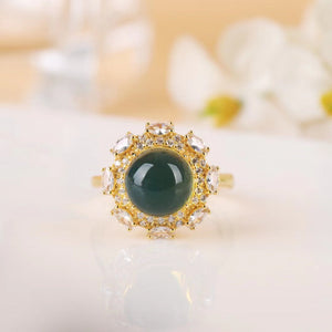 S925 Silver  Natural Blue Amber Ring ABDJ-R016