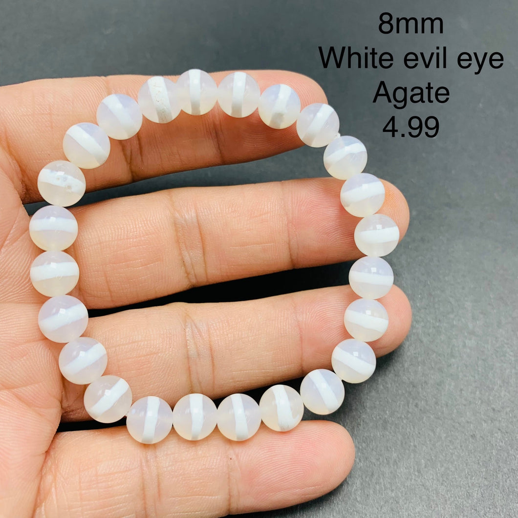 White evil eye Agate Bracelets TSB-075