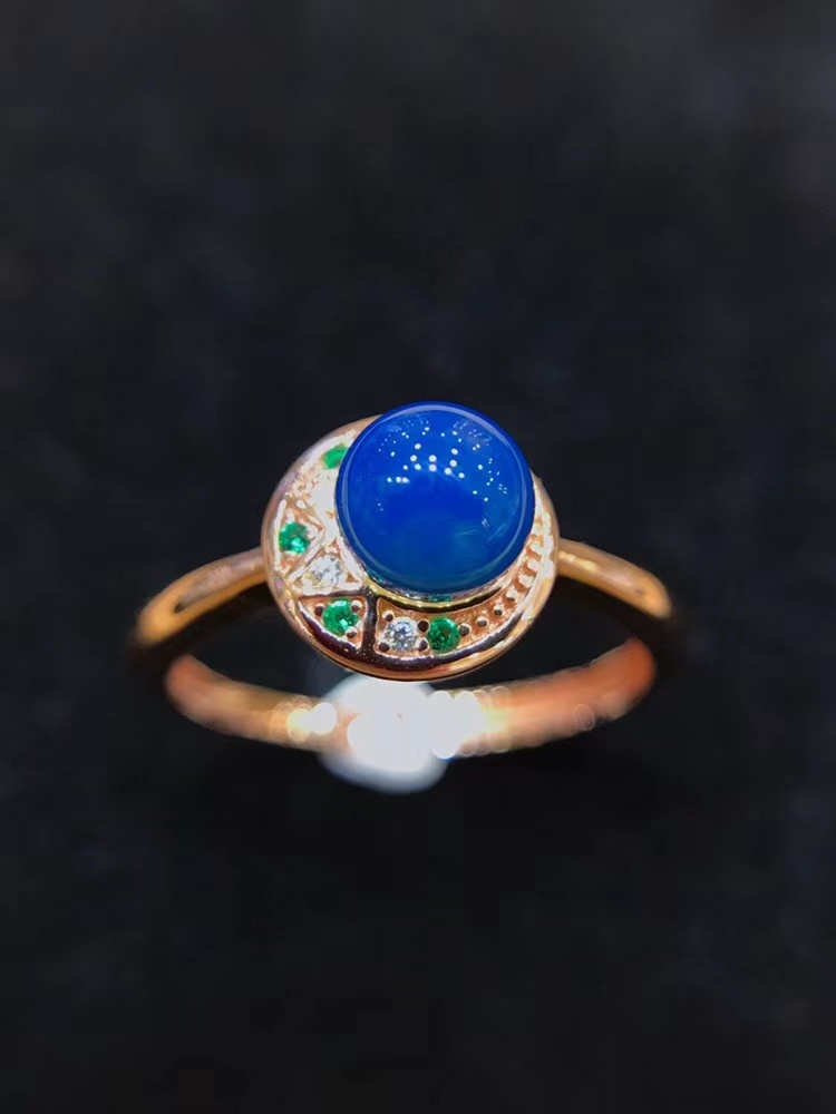 S925 Silver Dominican Natural Blue Amber Ring ABDJ-R007