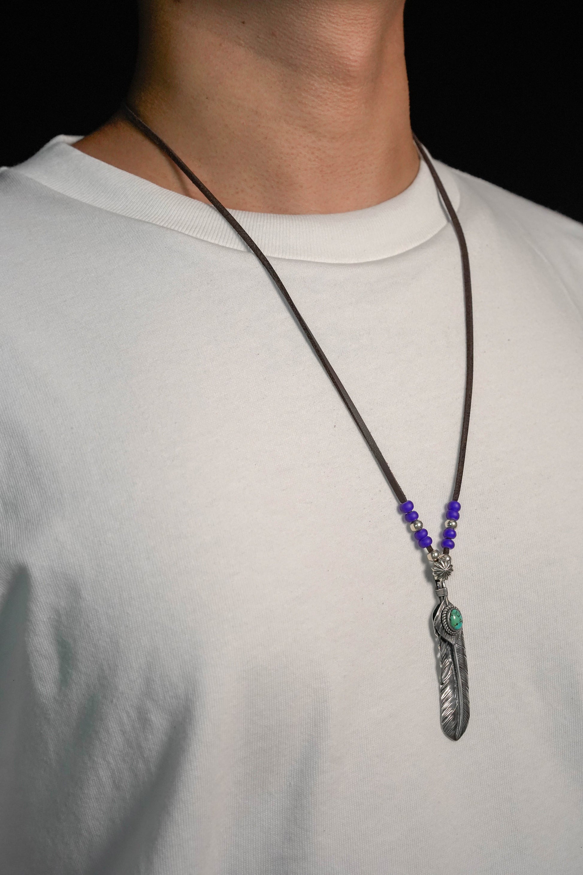 Takahashi Goro Turquoise Feather Necklace Set Retro 925 Silver