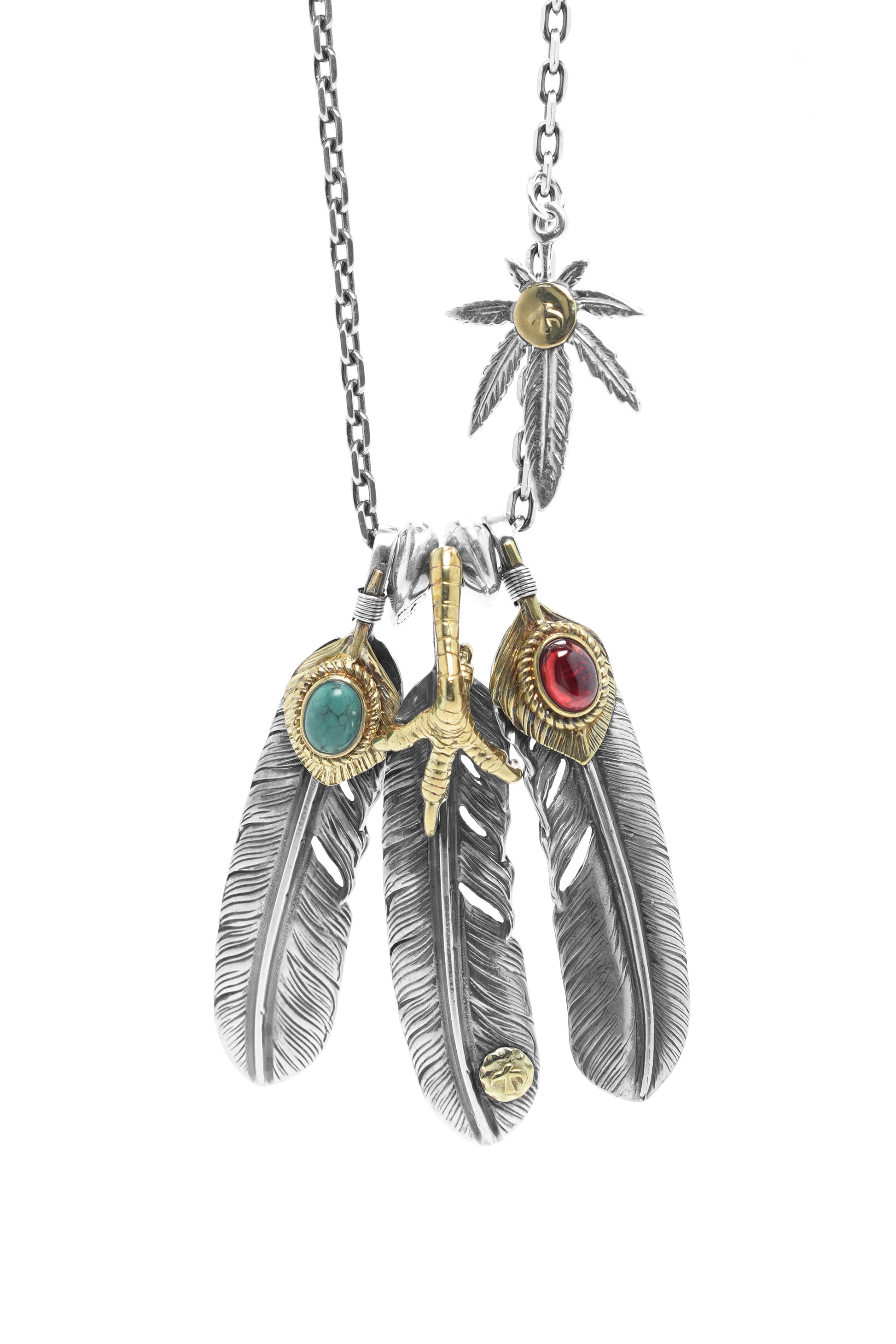 Japan Takahashi Goro Leaf Feather Necklace Set ,Retro Silver
