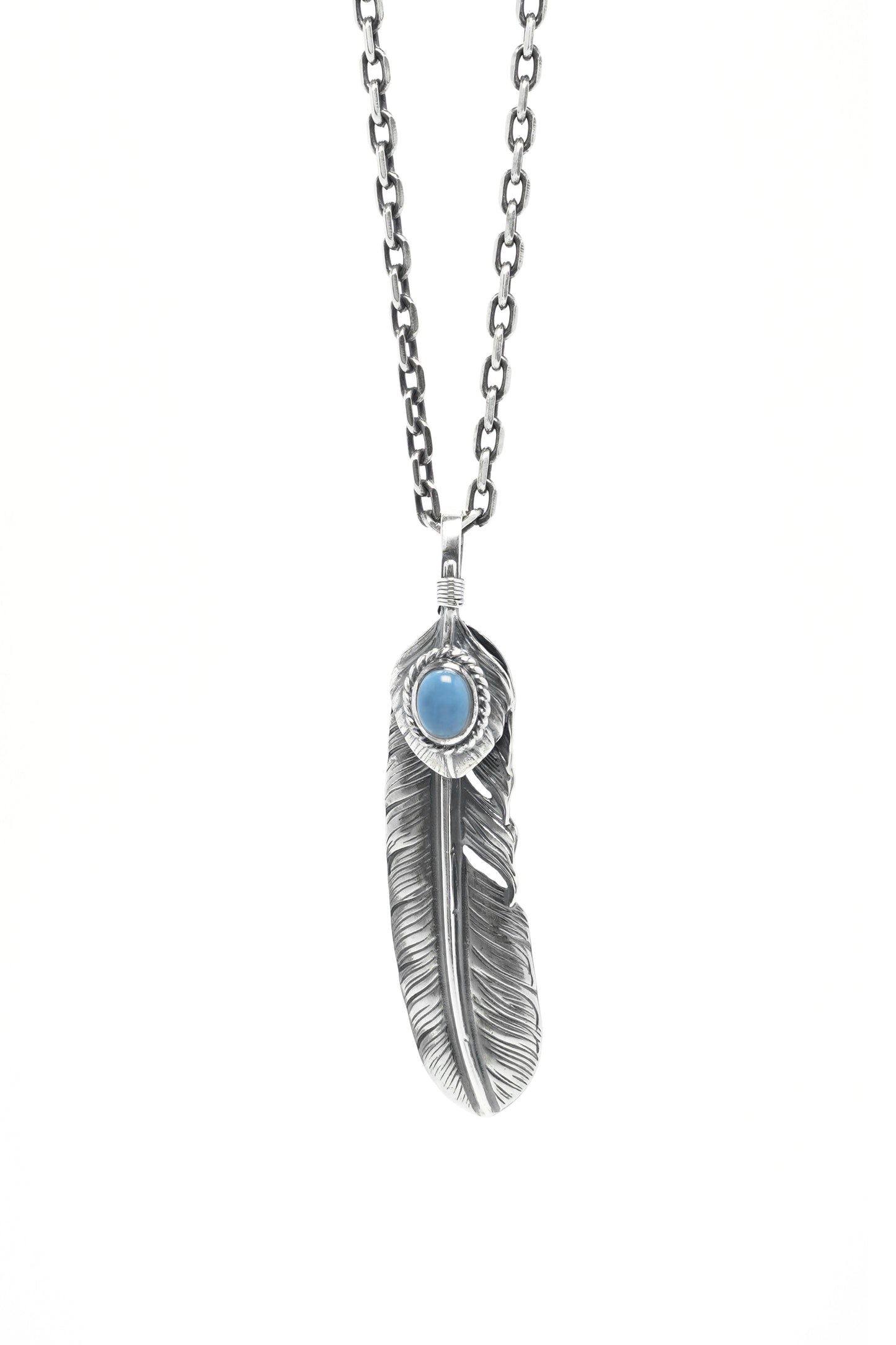 Left Feather Retro 925 Silver Goro Takahashi Pendant with Blue Turquoise