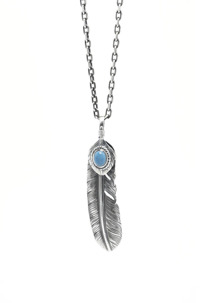 Left Feather Retro 925 Silver Goro Takahashi Pendant with Blue Turquoise