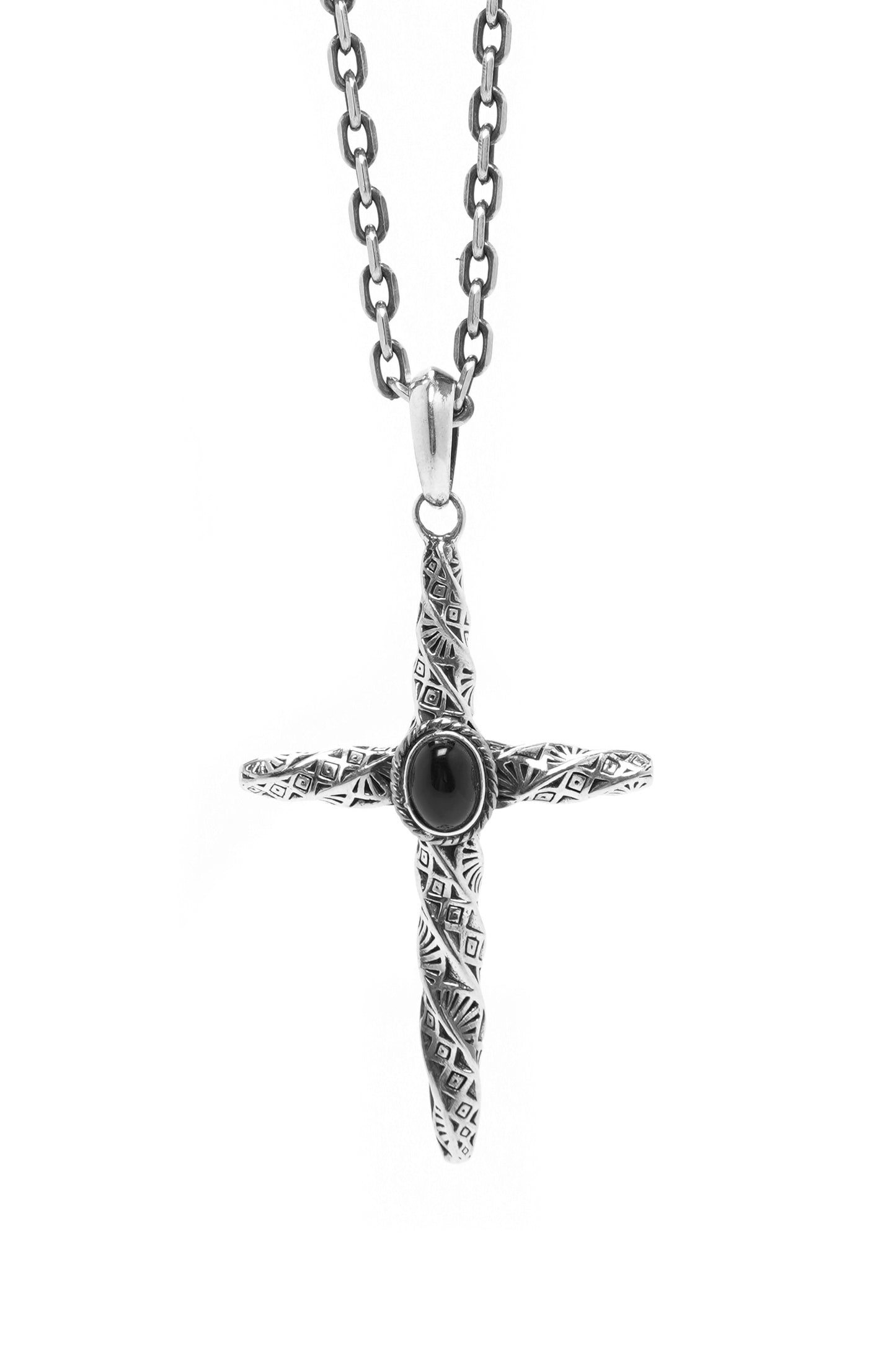 Twisted Cross 925 Silver Pendant with Onyx